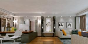 萬科大廈欣悅化妝品公司，白與黃的搭配，簡約、大氣！